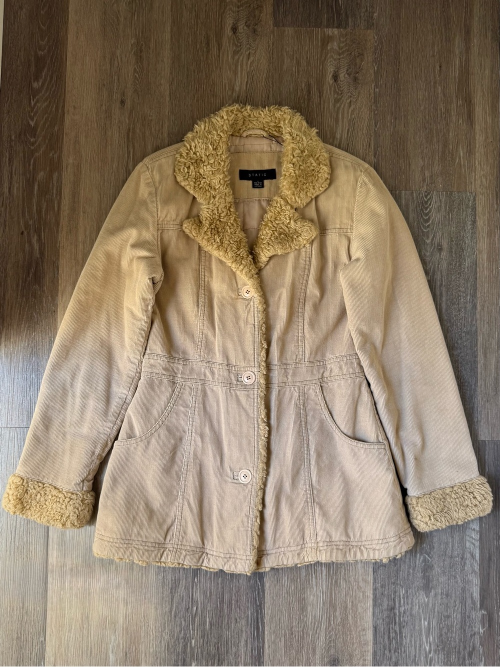 Y2K Vintage Corduroy Tan Sherpa-Trim Penny Lane Coat Size Small